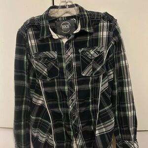 BKE Men's Dark Plaid Button Down Shirt